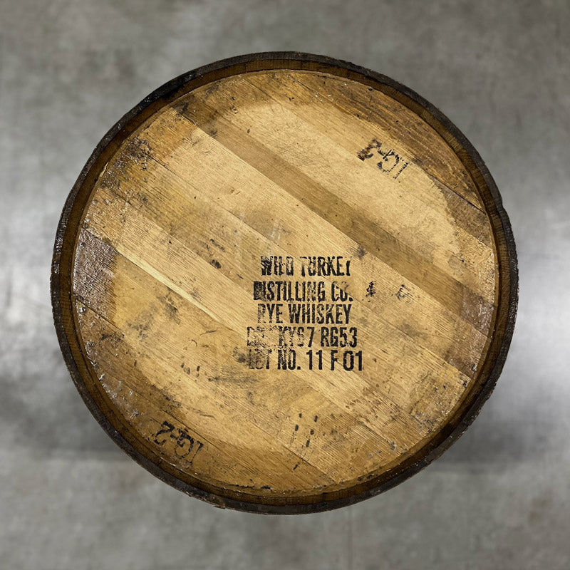 Head of a Russell's Reserve Rye Whiskey Single Barrel with head stamp and distillery markings