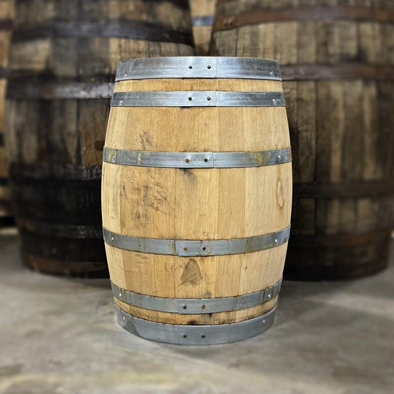 Side of a 15 Gallon Kennay Farms Distilling Whiskey Barrel