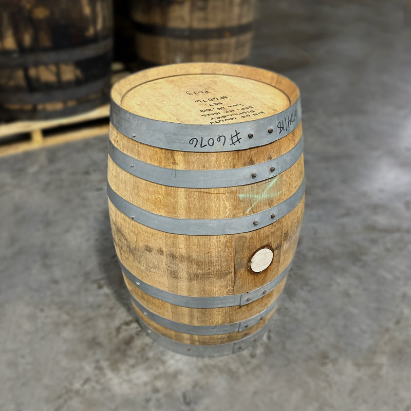 Head and side of a 10 Gallon Kings County Bourbon Barrel
