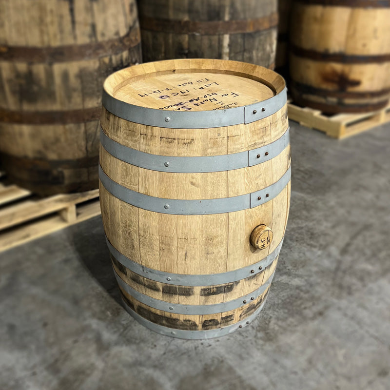 Head and side of a 23 Gallon Far North Bourbon Barrel