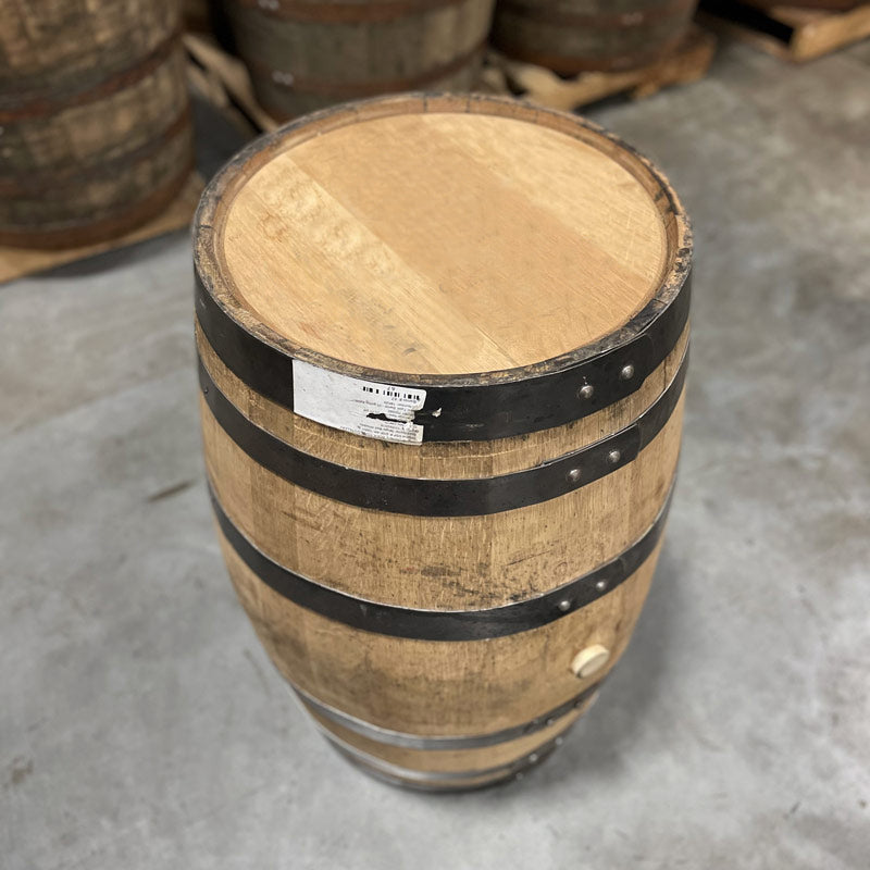 Head and side of a 25 Gallon Bear Wallow Bourbon Barrel