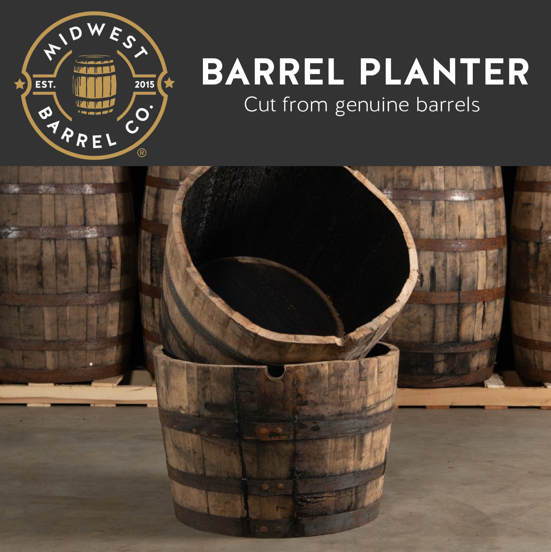 Half Bourbon/Whiskey Barrel Planter