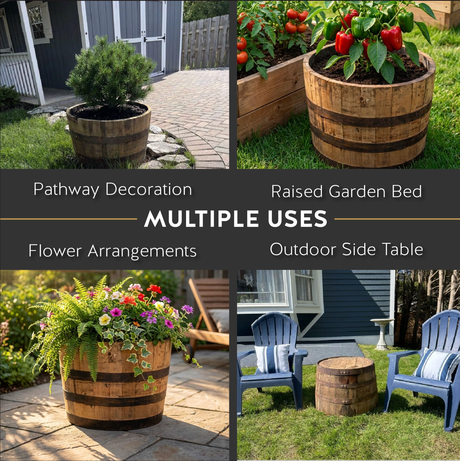 Half Bourbon/Whiskey Barrel Planter