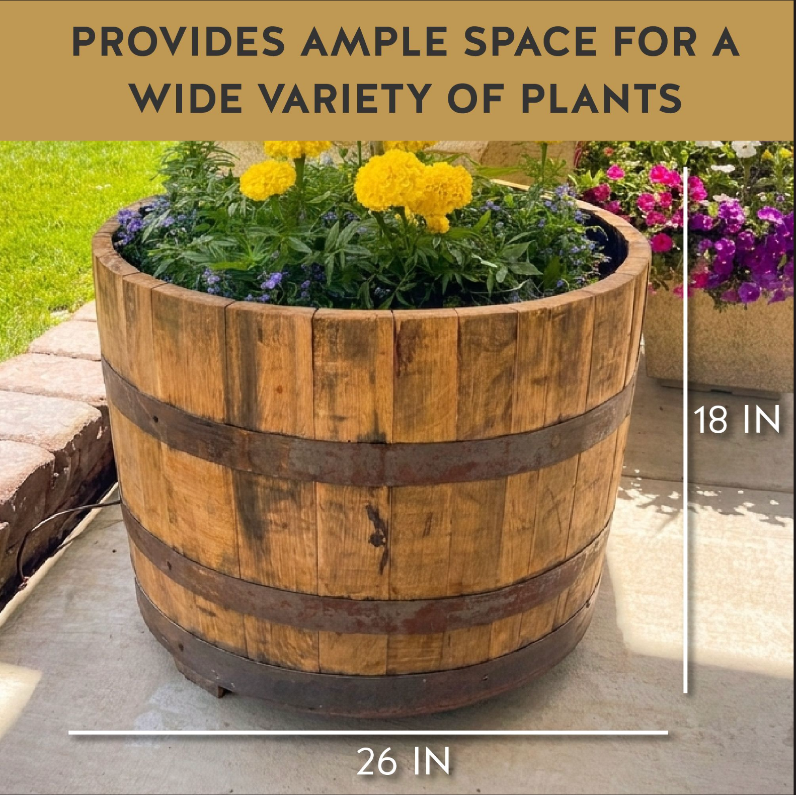 Half Bourbon/Whiskey Barrel Planter