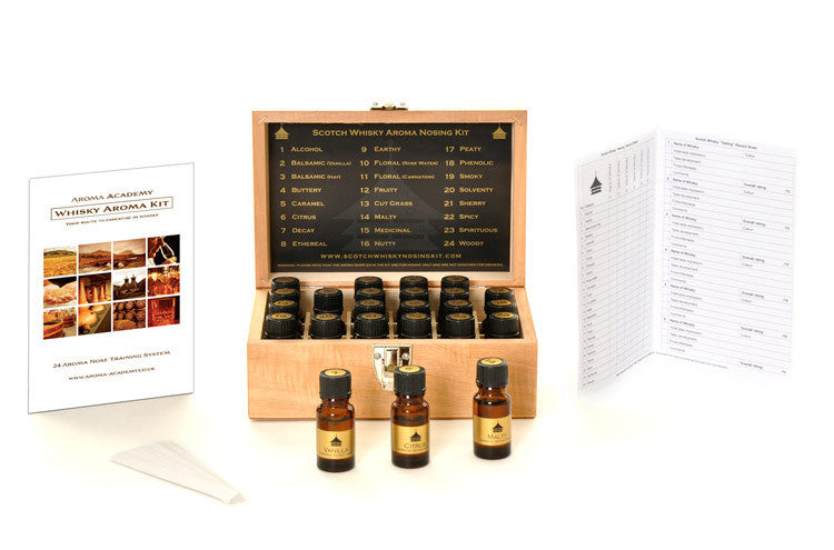 Whiskey Aroma Recognition Training Kit in a Wooden Box - 24 Signature Aromas of Scotch and Irish Whiskey