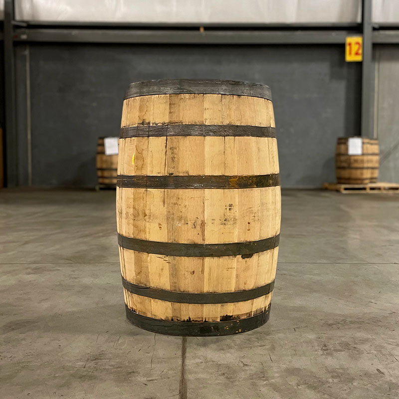 Side view of a Stranahan's Whiskey Barrel with Head Bung