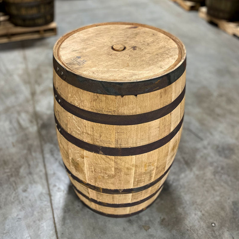 Head and side of a Penelope Wheated Bourbon Barrel with a head bung