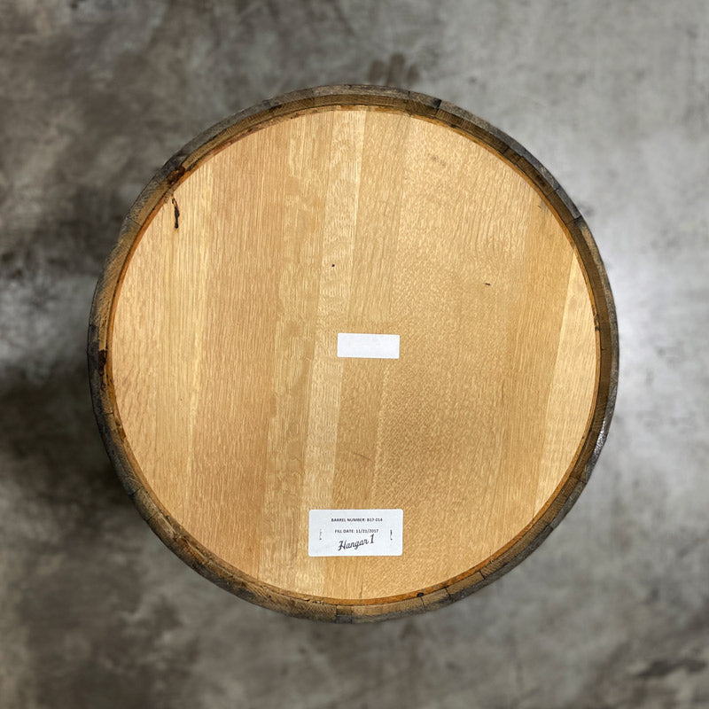 Head of a Hangar 1 Grape Brandy Barrel (Ex-Whiskey) wight a Hangar 1 Distillery sticker