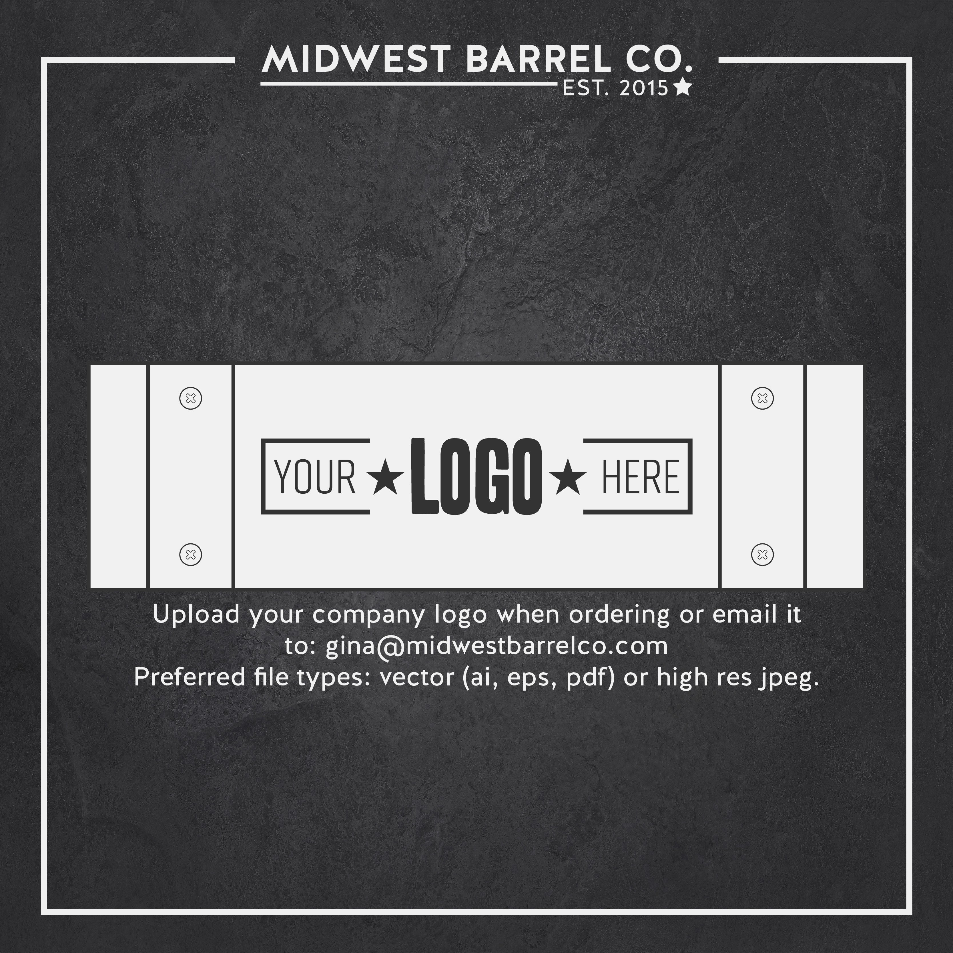 Example of a barrel stave and Your Logo Here text in the middle