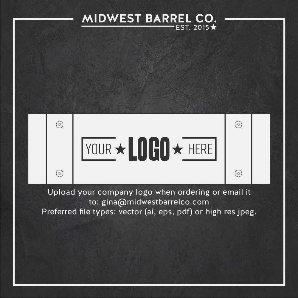 Example of a barrel stave and Your Logo Here text in the middle