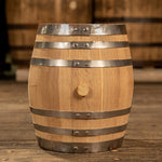 A brand new, never used 5 gallon white oak barrel with 6 shiny steel rings