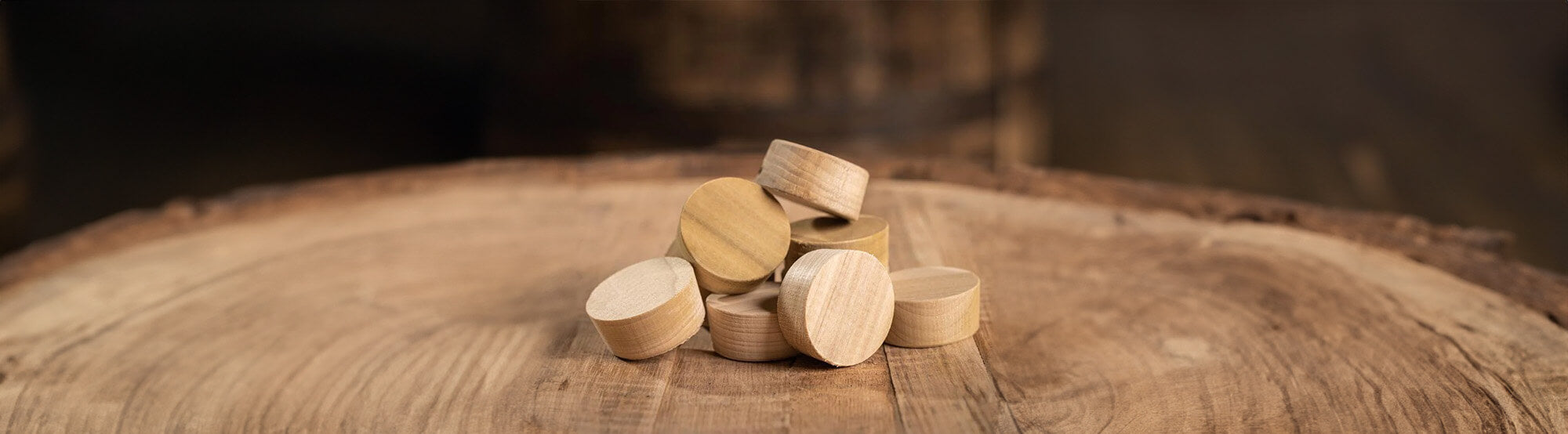Wooden bungs for whiskey and wine barrels