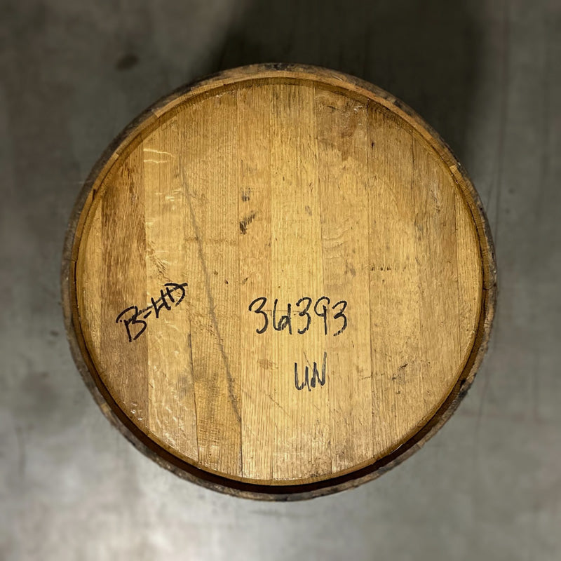 Head of an Arrington Vineyards White Wine Bourbon Barrel with handwritten letters and number notes on the head
