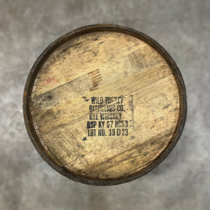 
                  
                    Head of a 4 Year Wild Turkey Rye Whiskey Barrel with distillery information and fill date stamped on head
                  
                