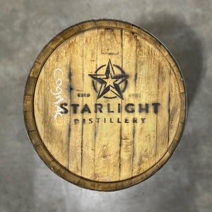
                  
                    Head of a 70 Gallon Starlight Bourbon Barrel Ex-Cognac with star inside circle and Starlight Distillery
                  
                