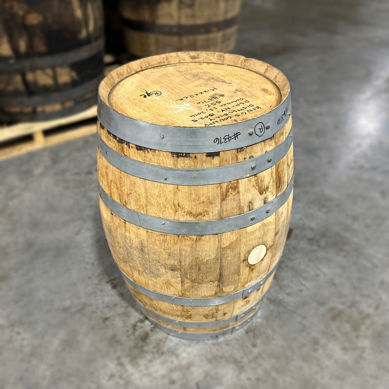 Head and side of a 15 Gallon Kings County Rye Whiskey Barrel