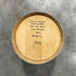 Head of a 10 Gallon Kings County Bourbon Barrel with handwritten distillery information on the head