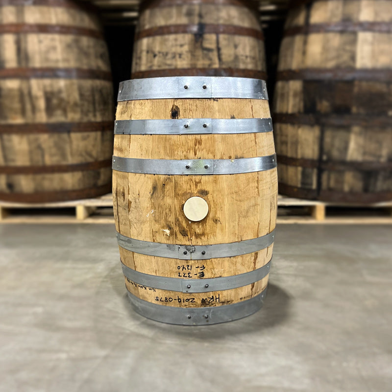 Side with bunghole of a 10 Gallon Lincoln County Reserve Maple Syrup Ex-Distillery 291 Bourbon Barrel