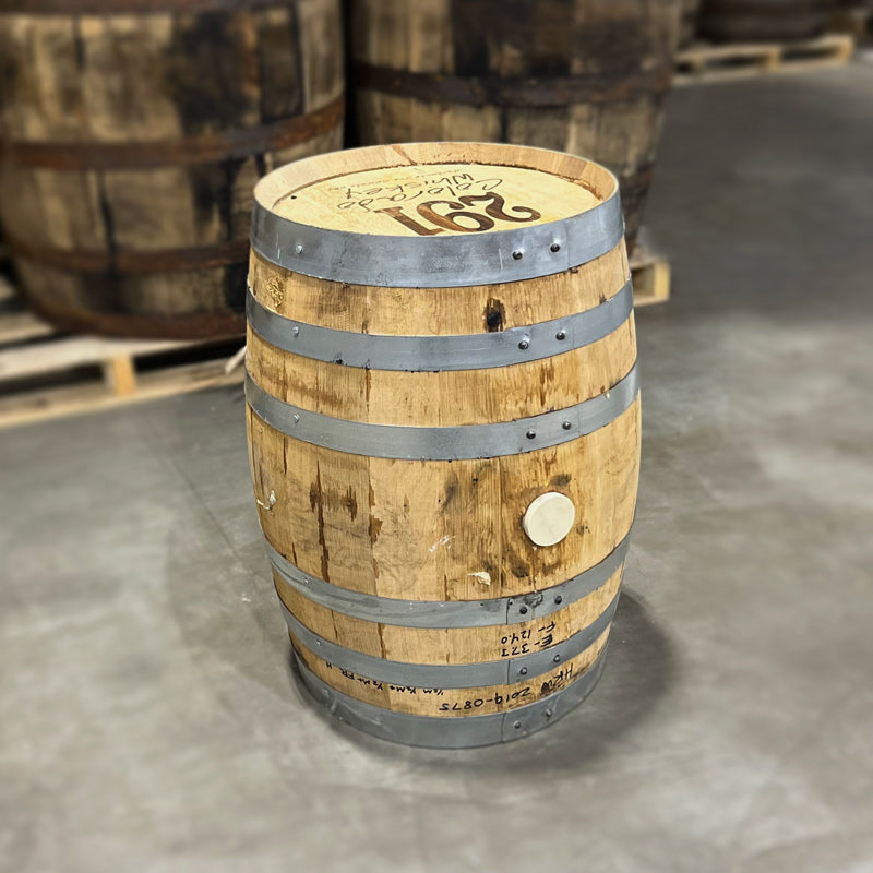 Head and side of a 10 Gallon Lincoln County Reserve Maple Syrup Ex-Distillery 291 Bourbon Barrel