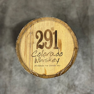 
                  
                    Head of a 10 Gallon Lincoln County Reserve Maple Syrup Ex-Distillery 291 Bourbon Barrel with 291 Colorado Whiskey Homemade the Colorado Way engraved on the head
                  
                