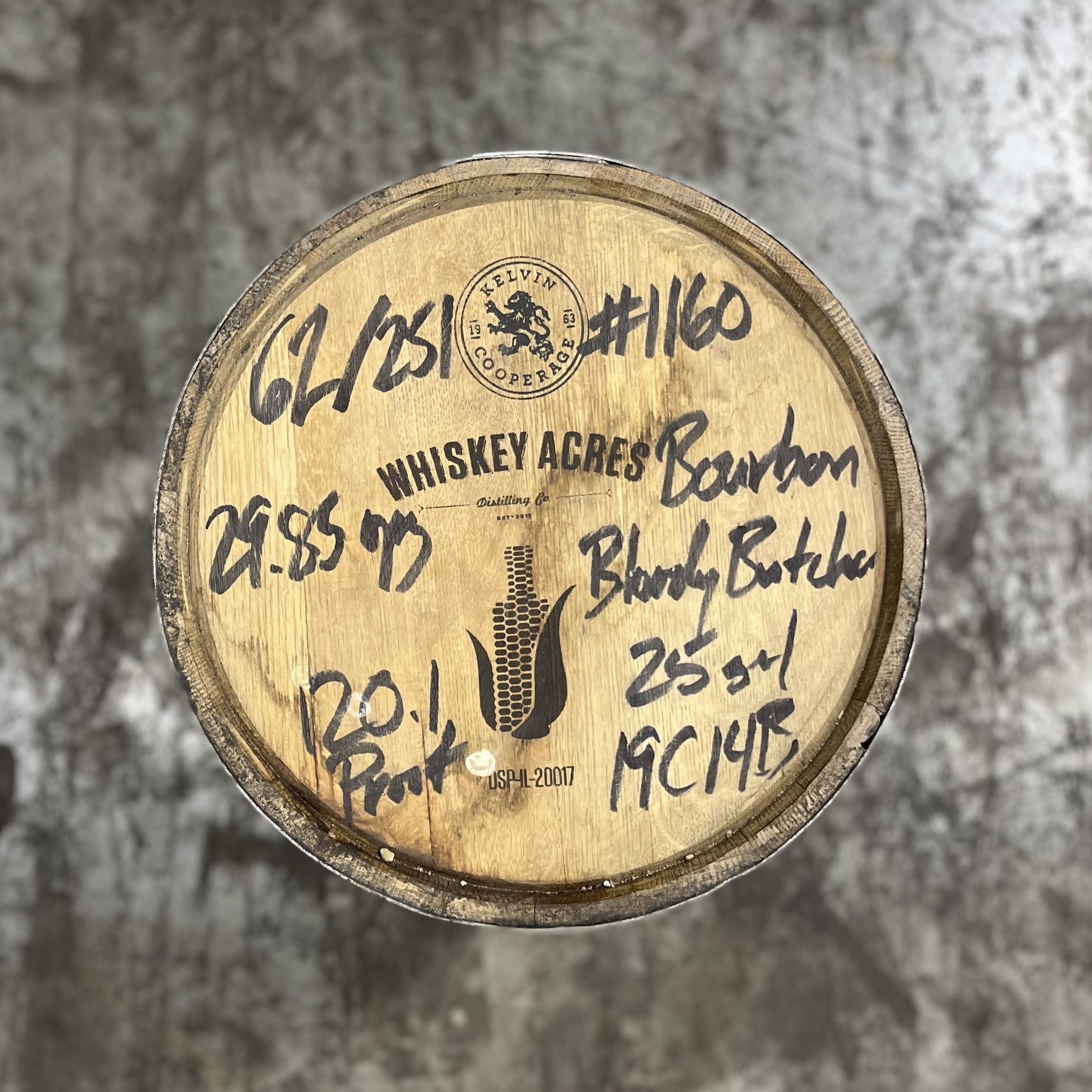 25 Gallon Whiskey Acres Distillery Bloody Butcher Bourbon Barrel - Fresh Dumped, Once Used