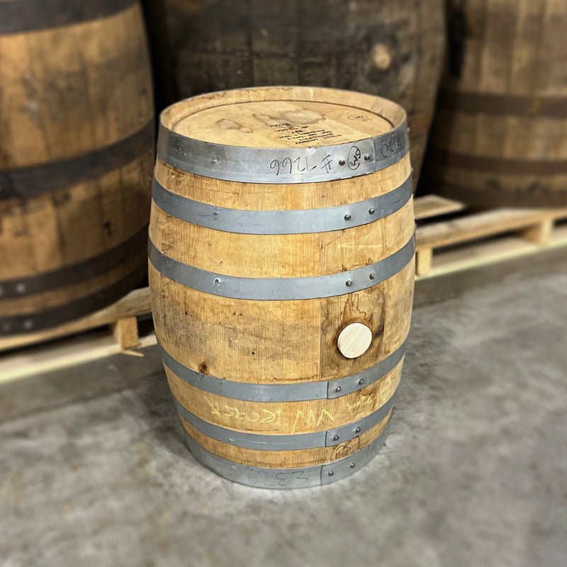 Head and side of a 10 Gallon Kings county Single Malt Whiskey Barrel