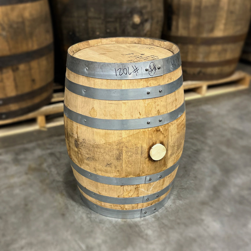 Head and side of a 10 Gallon Kings County Rye Whiskey Barrel