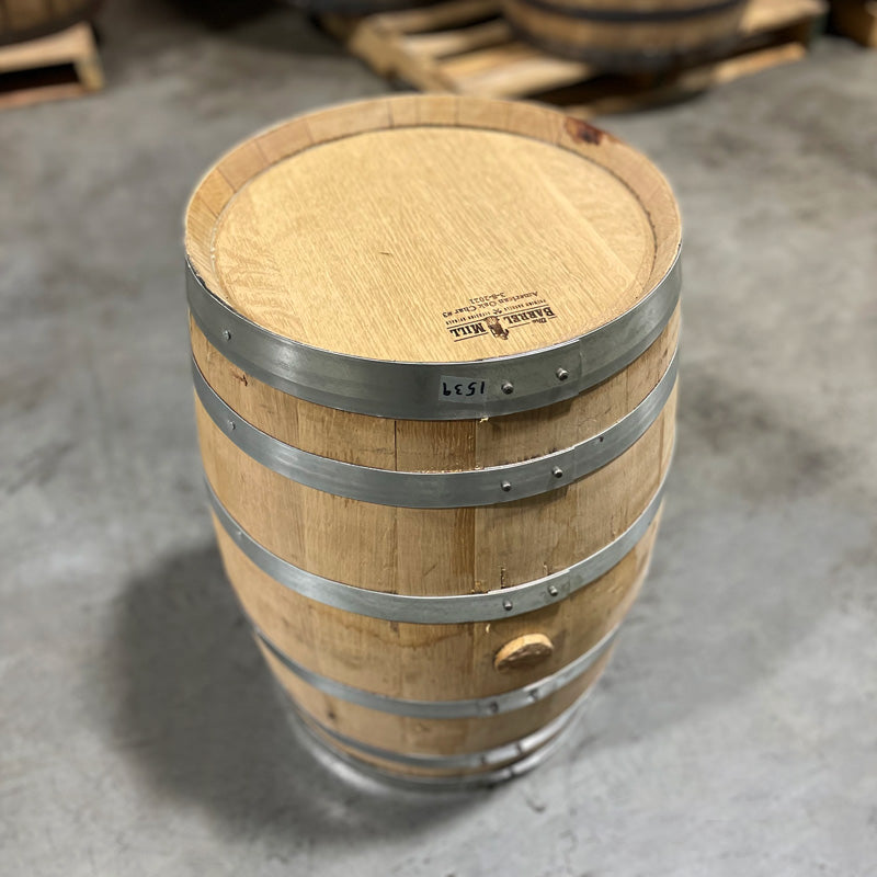 Head and side of a 15 gallon used whiskey barrel