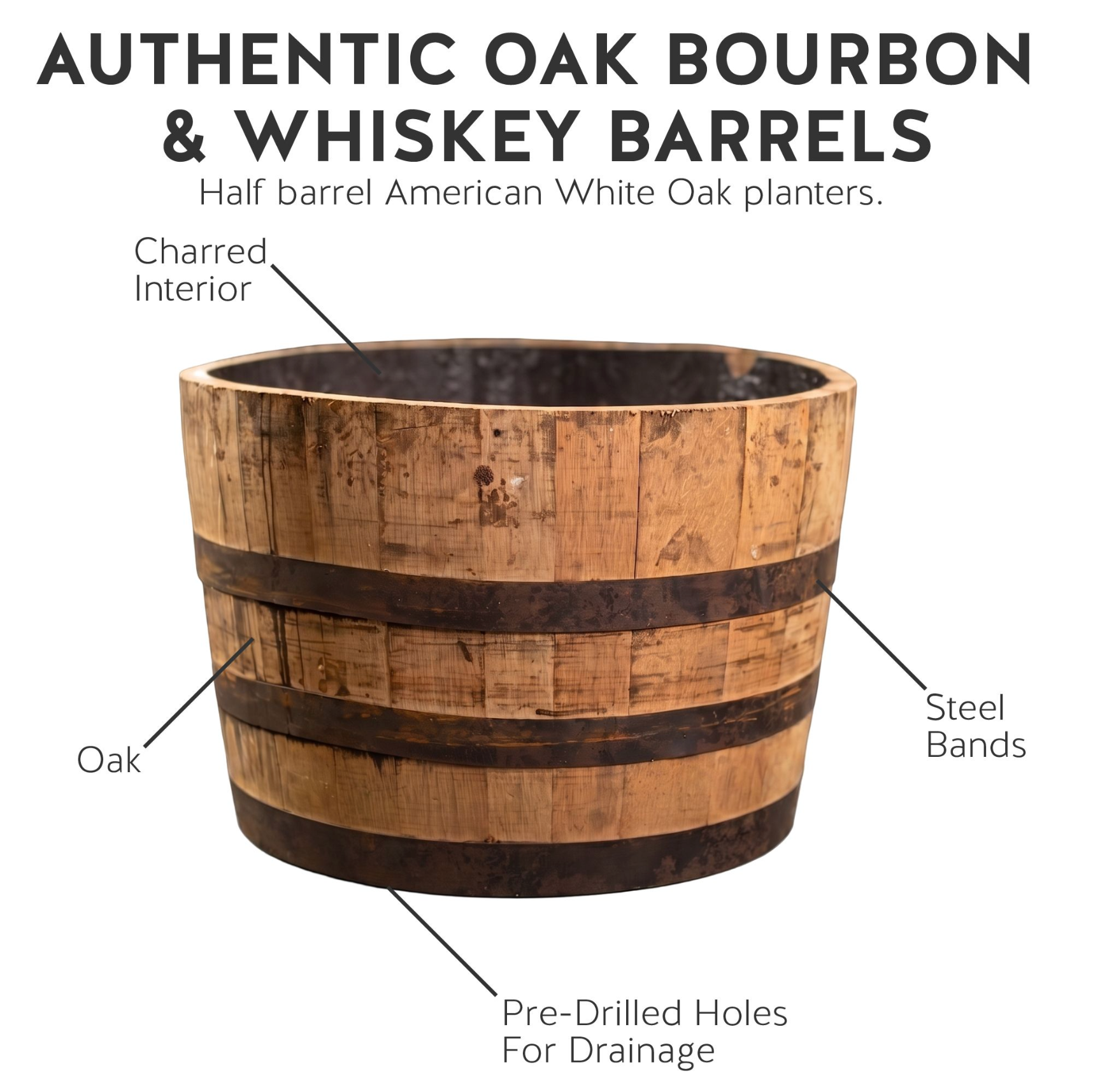 Half Bourbon/Whiskey Barrel Planter