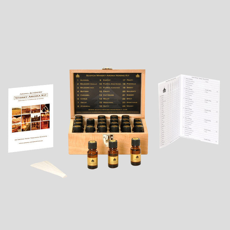 Whiskey Aroma Recognition Training Kit in a Wooden Box - 24 Signature Aromas of Scotch and Irish Whiskey