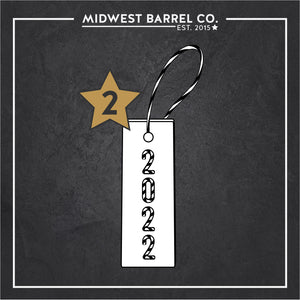 
                  
                    Wine Barrel Stave Ornament Engraved Option 2: 2022 in candy cane theme striped font
                  
                