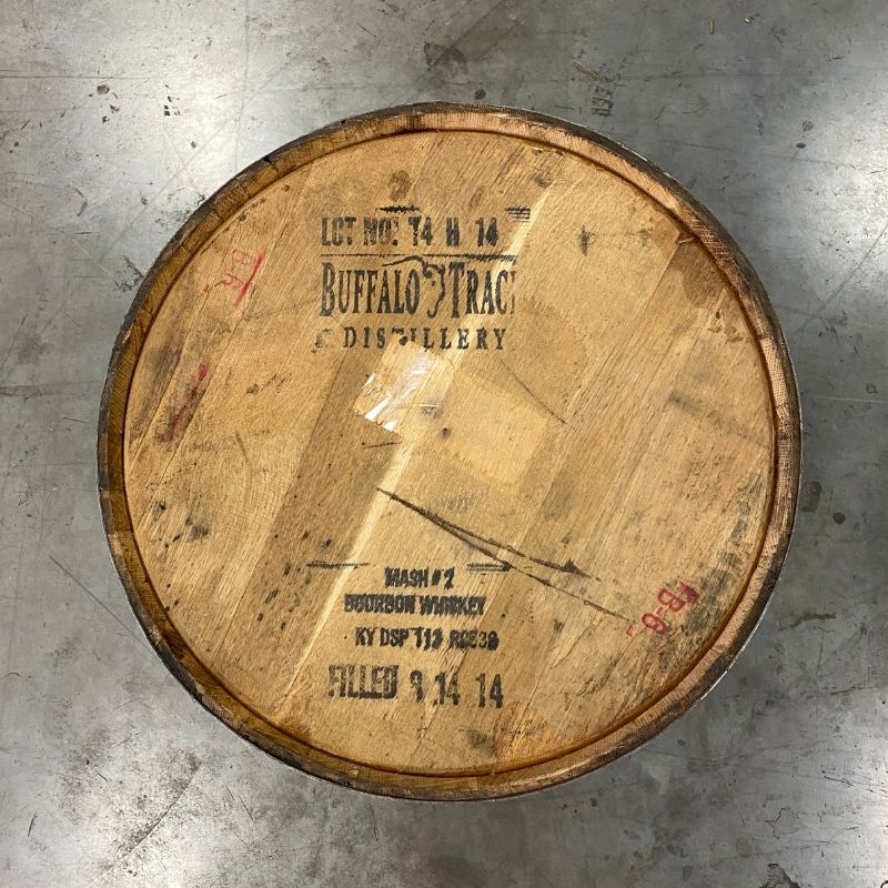 Head of a Blanton's Bourbon Barrel from Buffalo Trace Distillery with Buffalo logo and Mash 2 stamp information