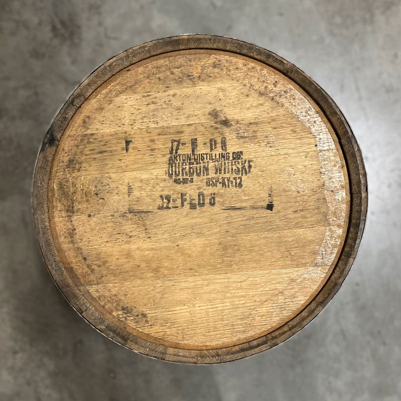 Head of a Barton Distilling Co. Bourbon Whiskey Barrel with a 2007 fill date and other head markings