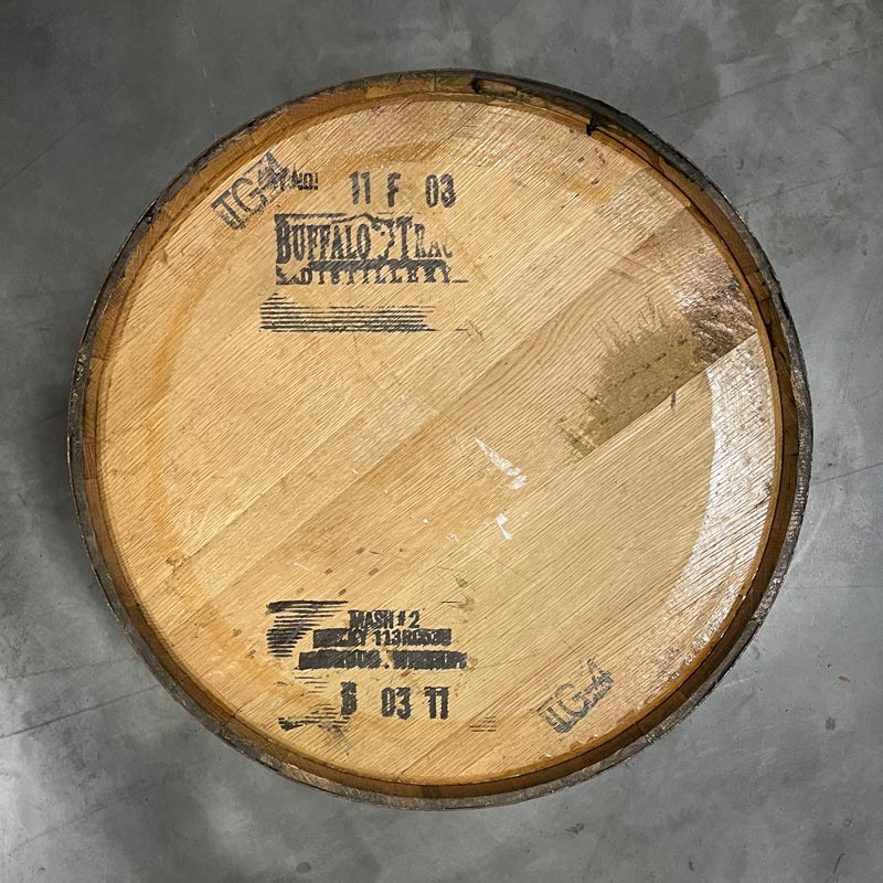 Buffalo Trace Distillery Mash 2 Bourbon Barrel view of head with distillery logo stamp and markings