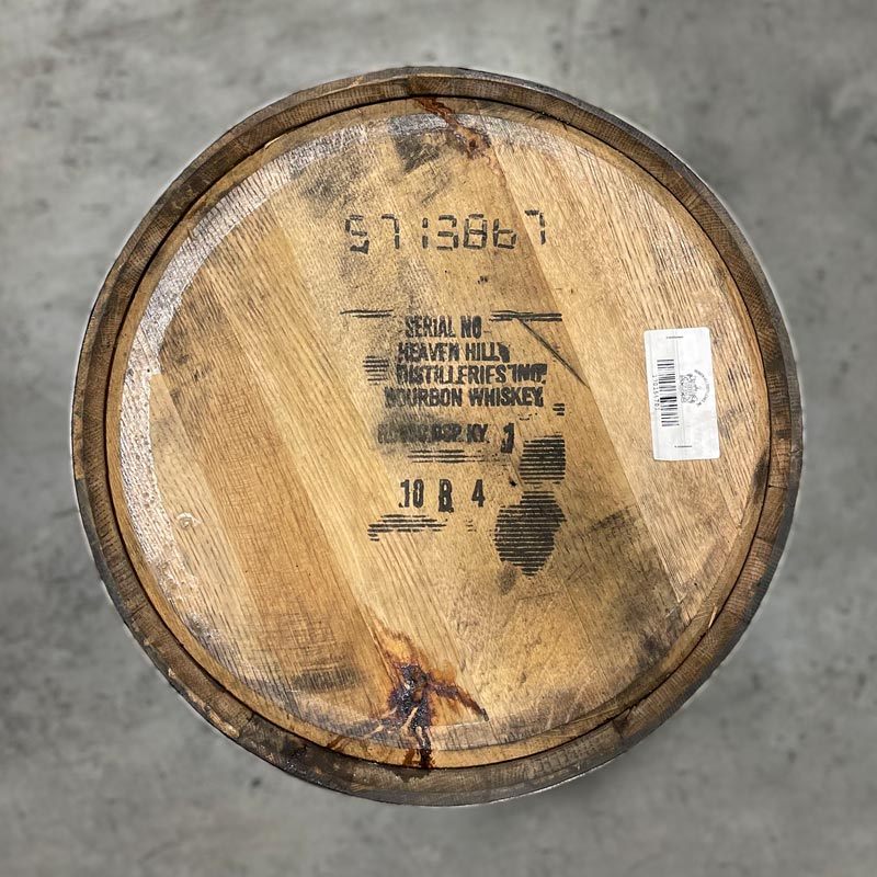 Head of a 12+ Year Elijah Craig Bourbon Barrel with Heaven Hill Distillery stamp information on the head