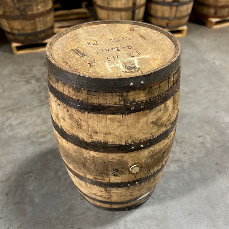 Head and side of a Lucky Seven Bourbon Holiday Toast Barrel