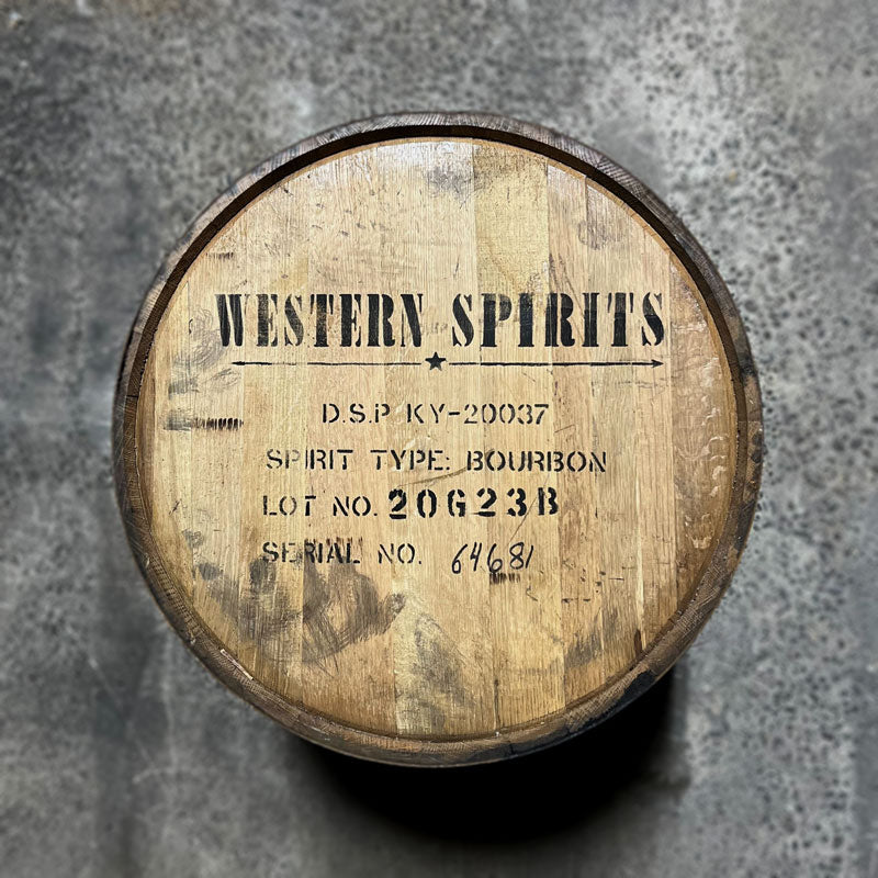 
                  
                    Head of a Western Spirits Bourbon barrel with DSP number, spirit type and fill date stamped on the head
                  
                