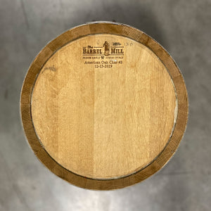 
                  
                    View from above of 5 Gallon Nauti Spirits Wheat Whiskey Barrel (Ex-Bourbon) head with cooperage markings
                  
                