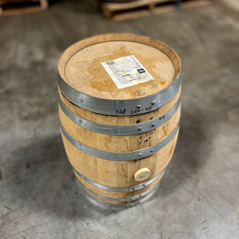 Head and side of a 10 Gallon Distillery 291 Bad Guy Bourbon Barrel