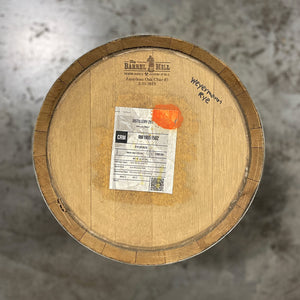 
                  
                    Head of a 15 Gallon Distillery 291 Rye Whiskey Barrel with a sticker from the distillery showing contents info and Weyermann Rye handwritten on the head
                  
                