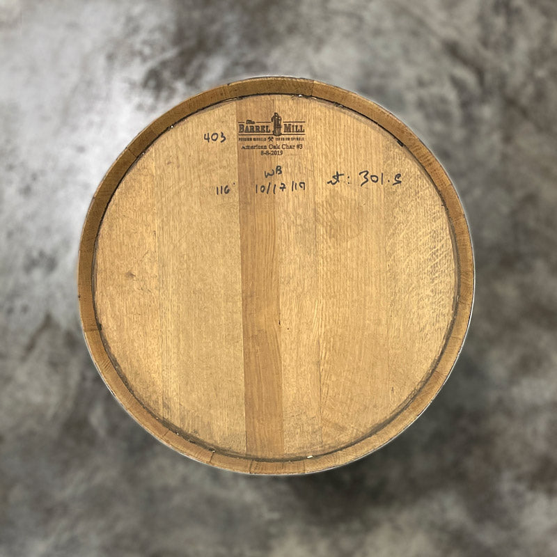 
                  
                    Head of a 30 Gallon West Fork Wheated Bourbon Barrel with handwritten notes on the head
                  
                