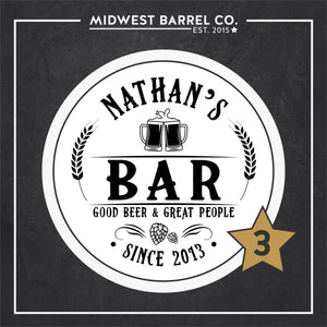
                  
                    Option No. 3: Nathan's Bar Good Beer & Great People Since 2013 with two clinking glass beer mugs, barley and hops
                  
                