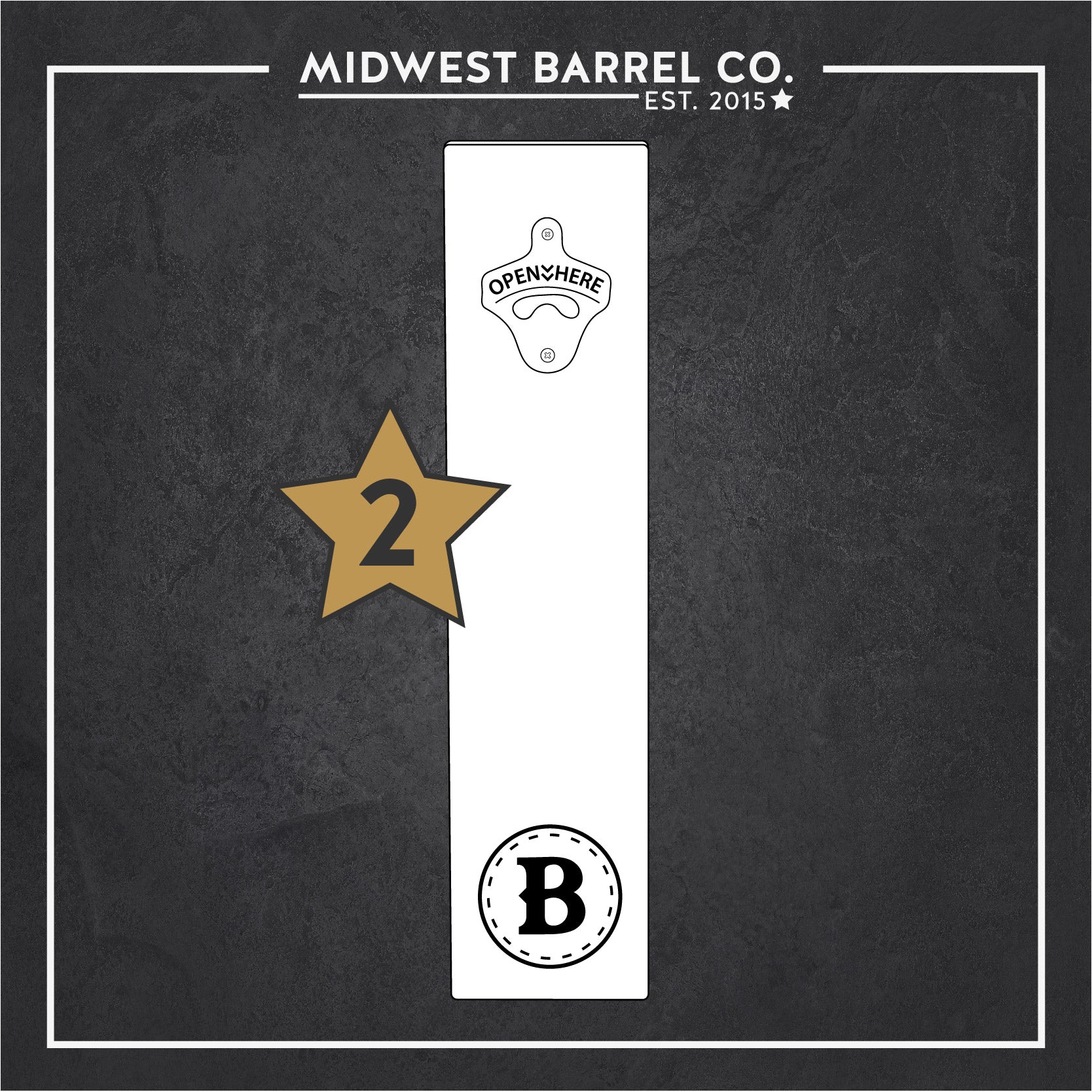 Engraved Barrel Stave Bottle Opener Option 2 with letter B and circular frame