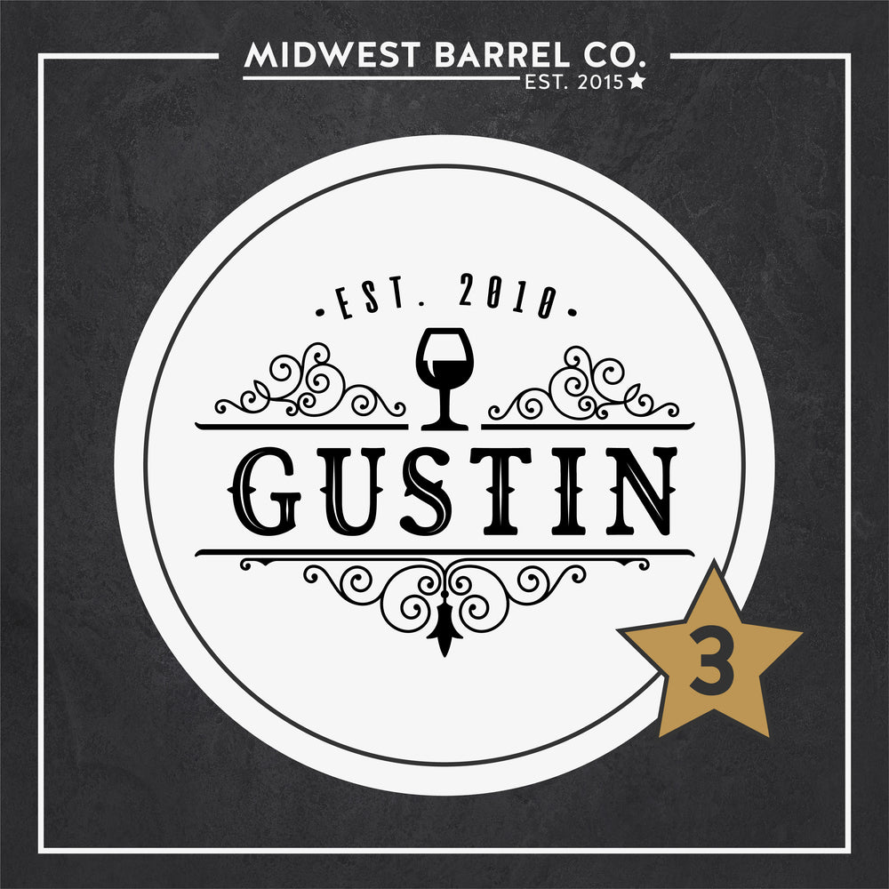 
                  
                    Option 3 Gustin with wine glass and Est. 2010 design
                  
                