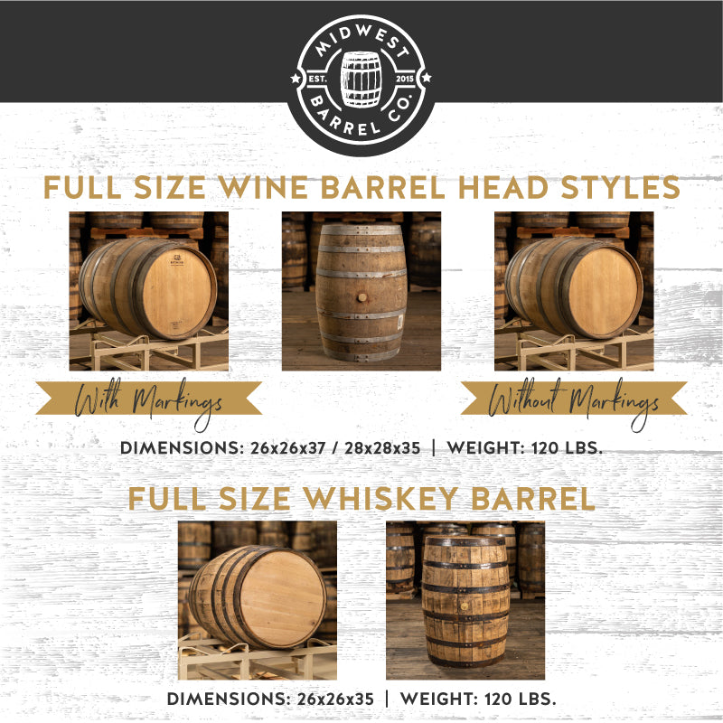 
                  
                    Graphic showing differences between darker wine barrel heads with and without markings and smaller, lighter whiskey barrel heads
                  
                