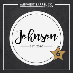 
                  
                    Engraving design option 6 with Johnson family name in center and Est. 2020 wedding year below the name
                  
                