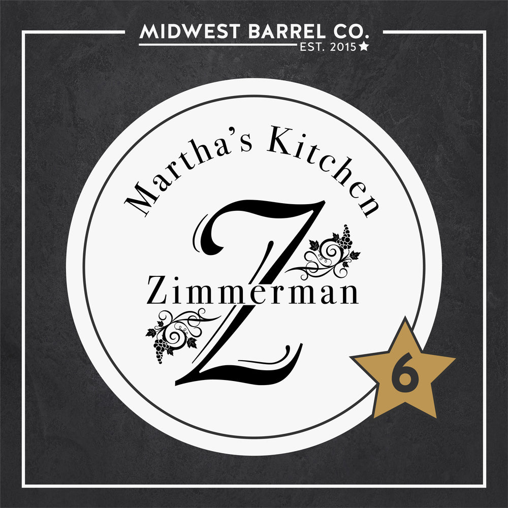 
                  
                    Option No. 6 Martha's Kitchen with Z Zimmerman family name in center and floral accents design
                  
                