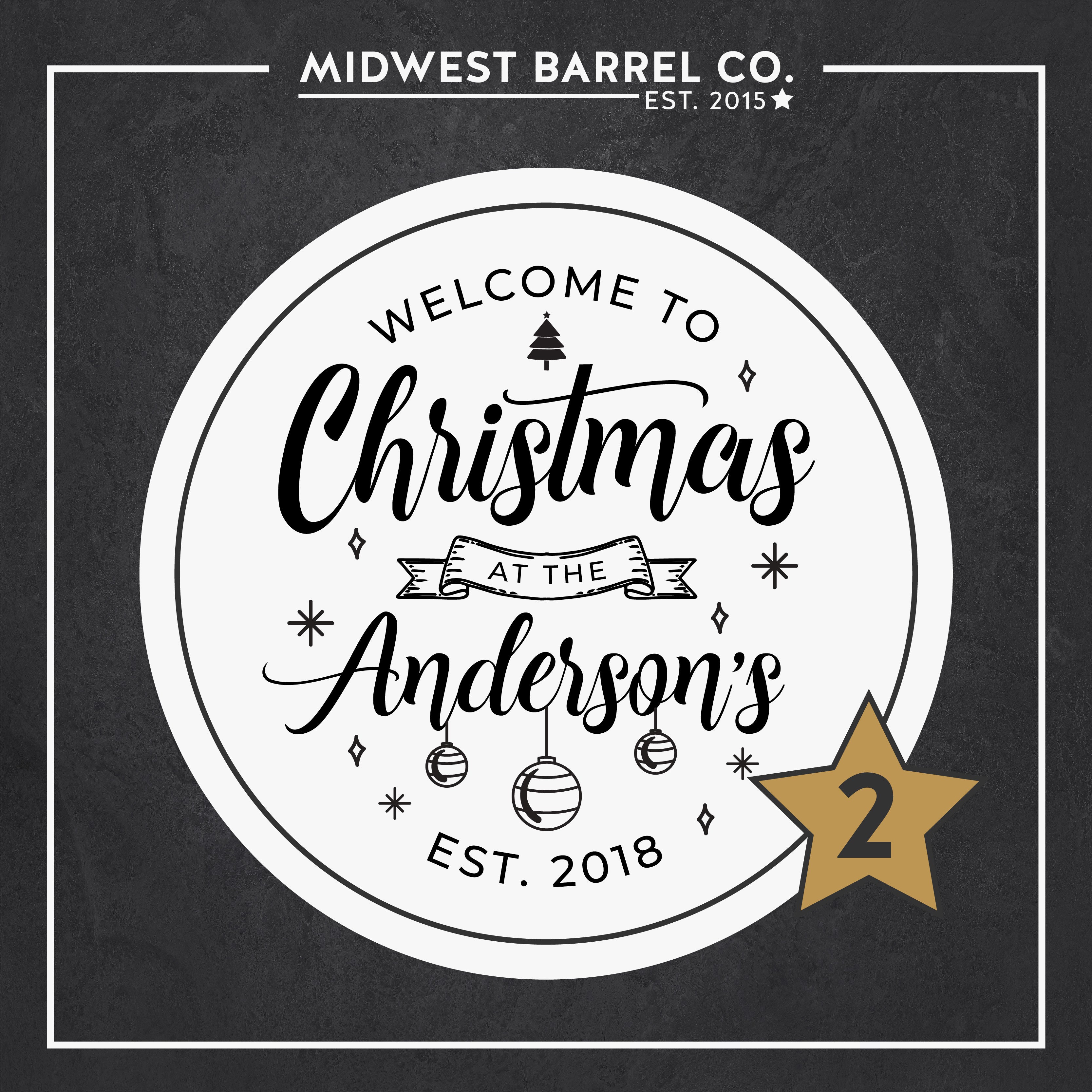 Option No. 2 Welcome to Christmas at the Anderson's Est. 2018 with Christmas tree, tree ornaments and snowflakes design