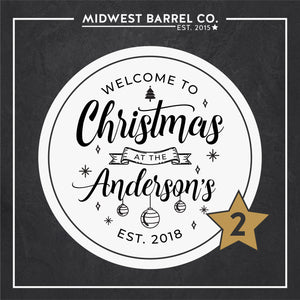 
                  
                    Option No. 2 Welcome to Christmas at the Anderson's Est. 2018 with Christmas tree, tree ornaments and snowflakes design
                  
                
