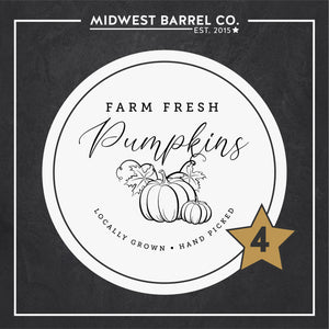 
                  
                    Option 4 Farm Fresh Pumpkins Locally Grown, Hand Picked with two pumpkins with vine and leaves
                  
                